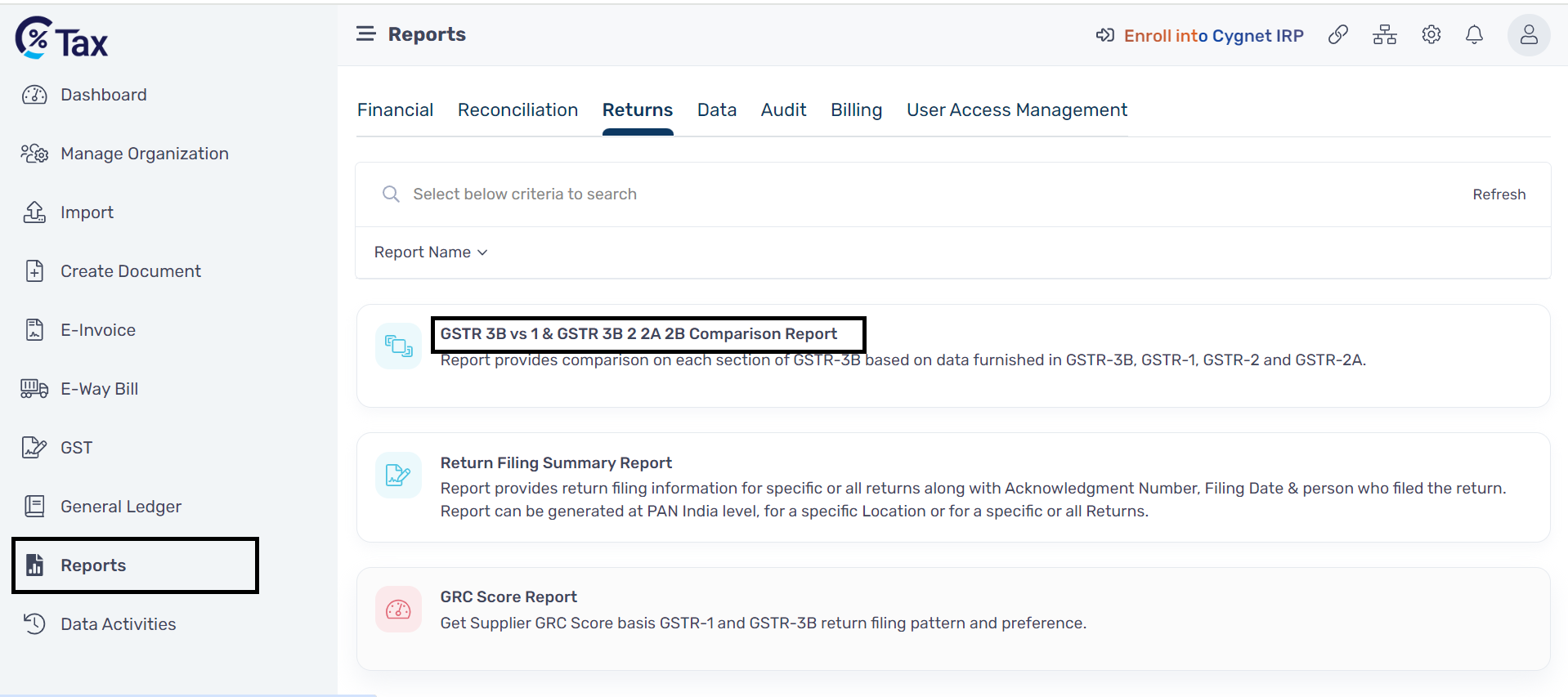 GSTR-3B Vs 1 & GSTR-3B ,2 , 2A,2B Comparison Report